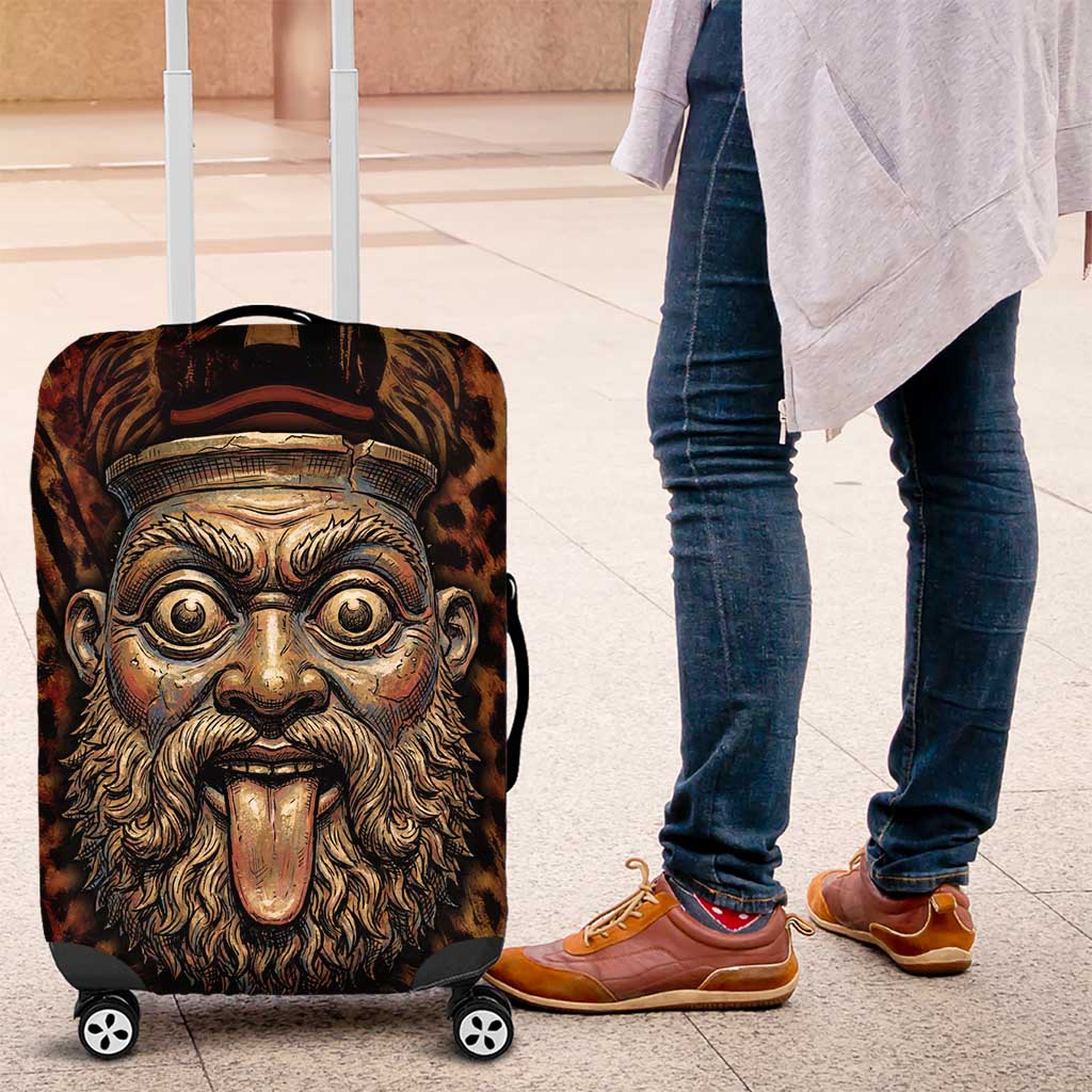 Bes Ancient Egyptian Luggage Cover with Leopard Print Ankh and Eye of Horus Egyptian Deity Tribute - Wonder Print Shop