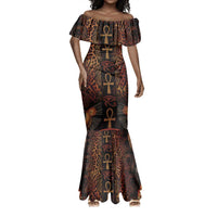 Bes Ancient Egyptian Mermaid Dress with Leopard Print Ankh and Eye of Horus Egyptian Deity Tribute - Wonder Print Shop