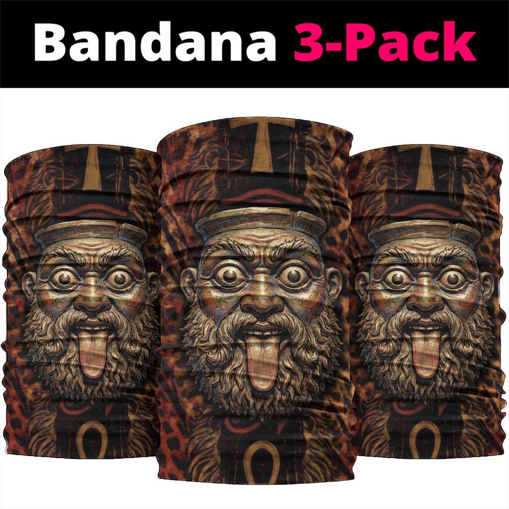 Bes Ancient Egyptian Neck Gaiter with Leopard Print Ankh and Eye of Horus Egyptian Deity Tribute - Wonder Print Shop