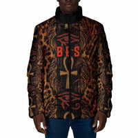 Bes Ancient Egyptian Padded Jacket with Leopard Print Ankh and Eye of Horus Egyptian Deity Tribute - Wonder Print Shop