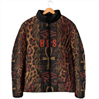 Bes Ancient Egyptian Padded Jacket with Leopard Print Ankh and Eye of Horus Egyptian Deity Tribute - Wonder Print Shop
