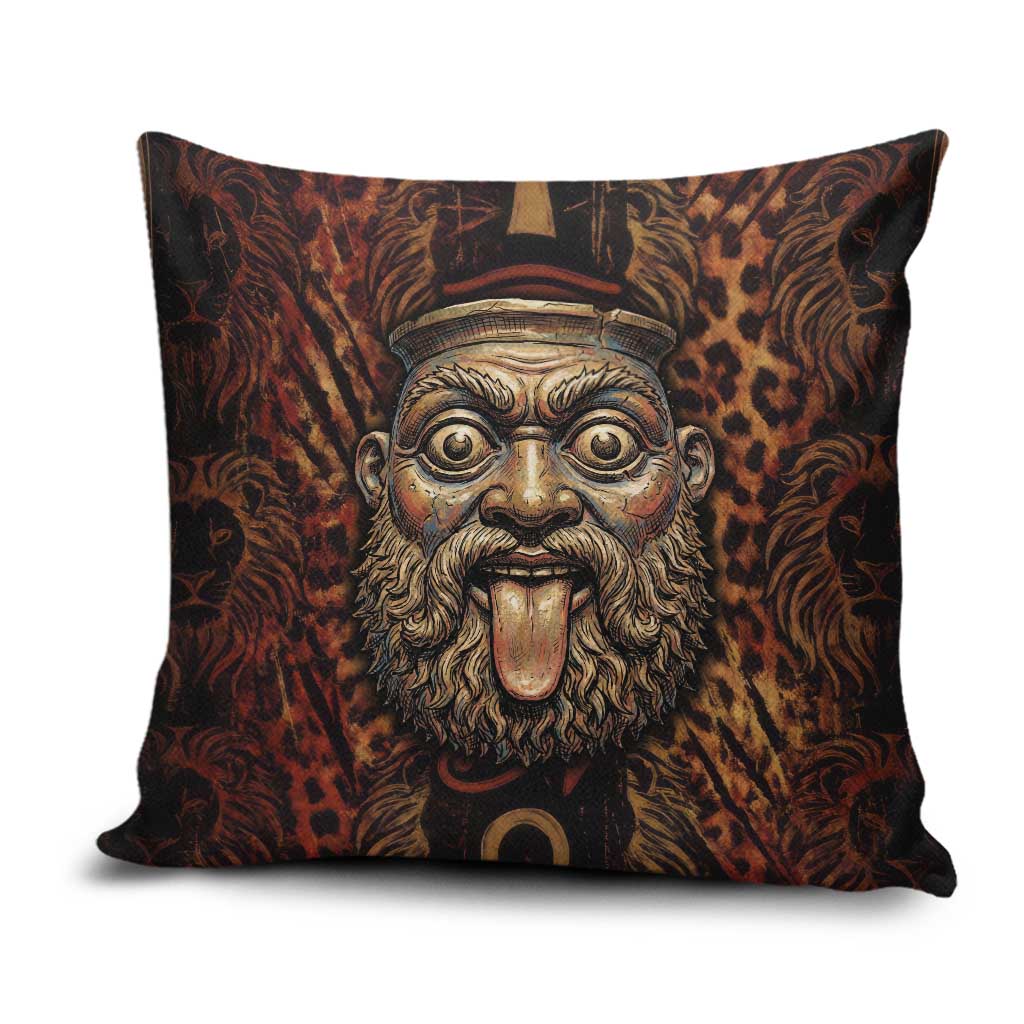 Bes Ancient Egyptian Pillow Cover with Leopard Print Ankh and Eye of Horus Egyptian Deity Tribute - Wonder Print Shop