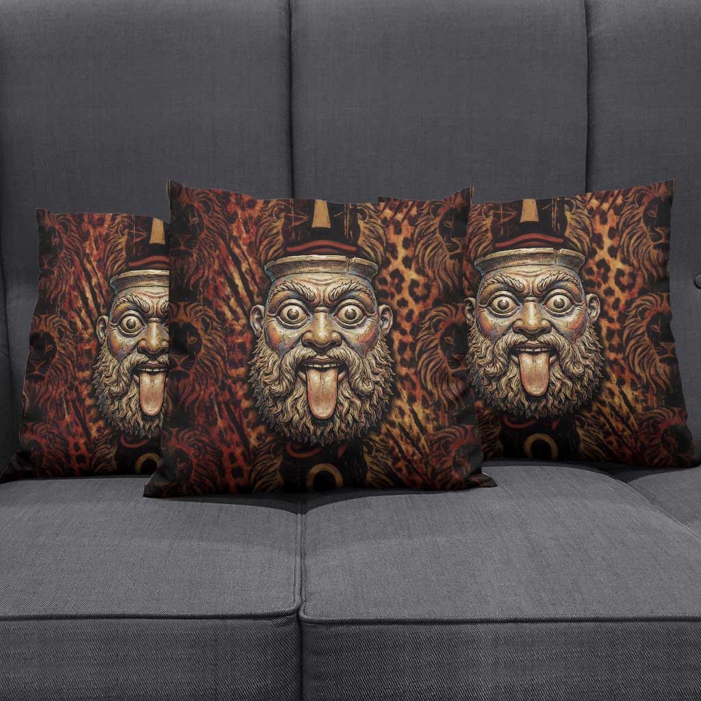 Bes Ancient Egyptian Pillow Cover with Leopard Print Ankh and Eye of Horus Egyptian Deity Tribute - Wonder Print Shop