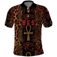 Bes Ancient Egyptian Polo Shirt with Leopard Print Ankh and Eye of Horus Egyptian Deity Tribute - Wonder Print Shop