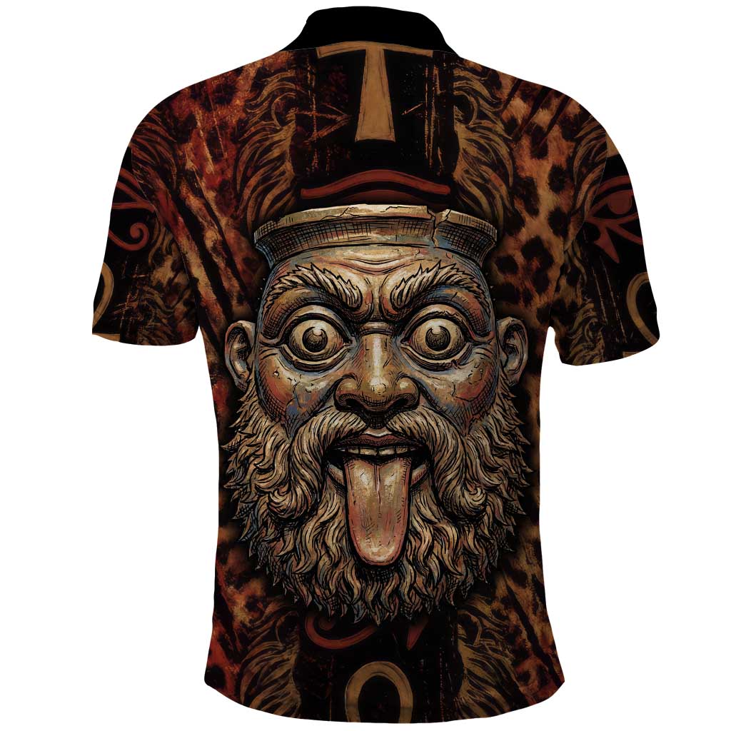 Bes Ancient Egyptian Polo Shirt with Leopard Print Ankh and Eye of Horus Egyptian Deity Tribute - Wonder Print Shop