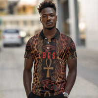 Bes Ancient Egyptian Polo Shirt with Leopard Print Ankh and Eye of Horus Egyptian Deity Tribute - Wonder Print Shop