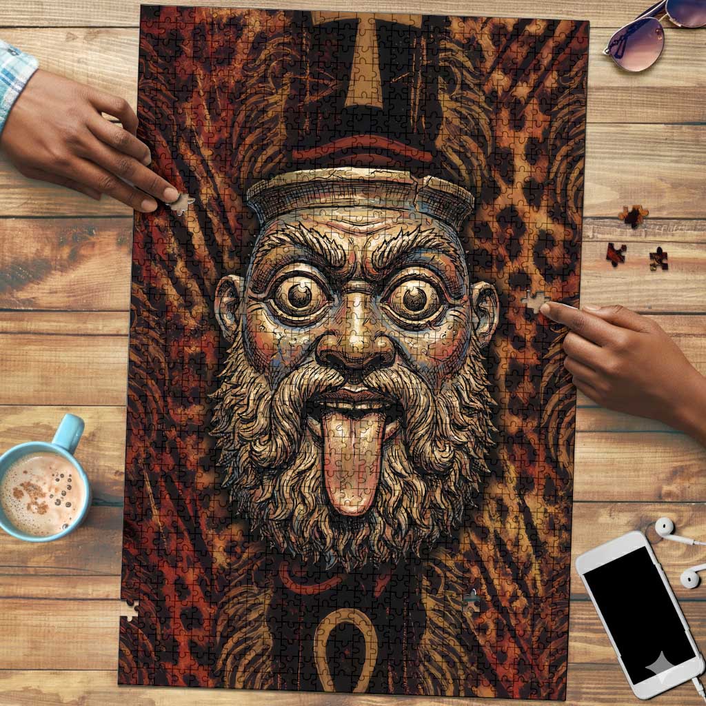 Bes Ancient Egyptian Puzzle with Leopard Print Ankh and Eye of Horus Egyptian Deity Tribute - Wonder Print Shop