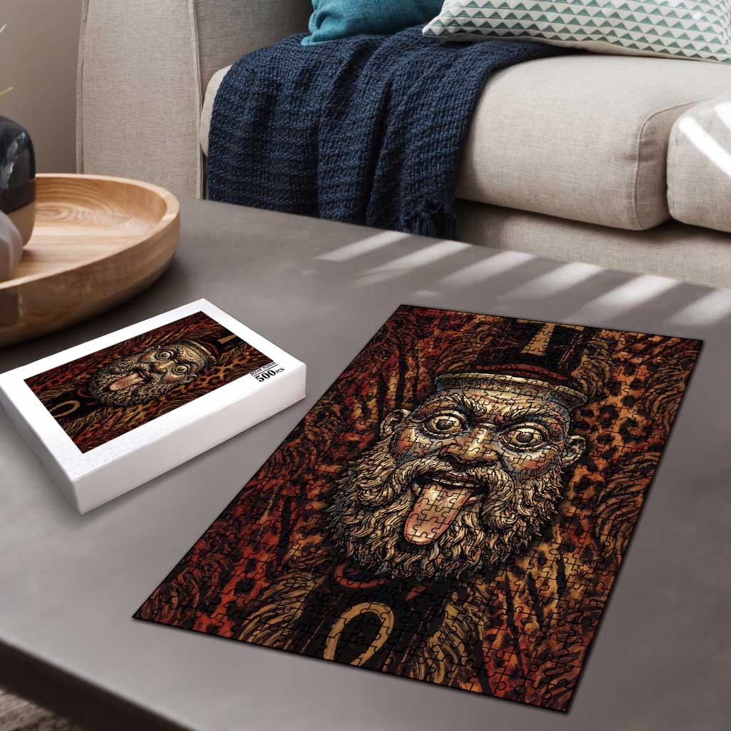 Bes Ancient Egyptian Puzzle with Leopard Print Ankh and Eye of Horus Egyptian Deity Tribute - Wonder Print Shop