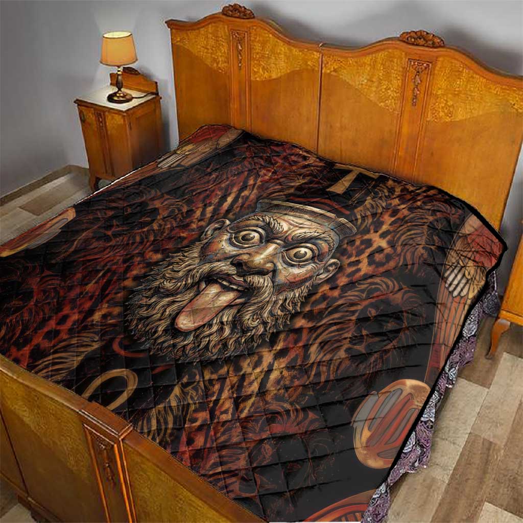 Bes Ancient Egyptian Quilt with Leopard Print Ankh and Eye of Horus Egyptian Deity Tribute - Wonder Print Shop