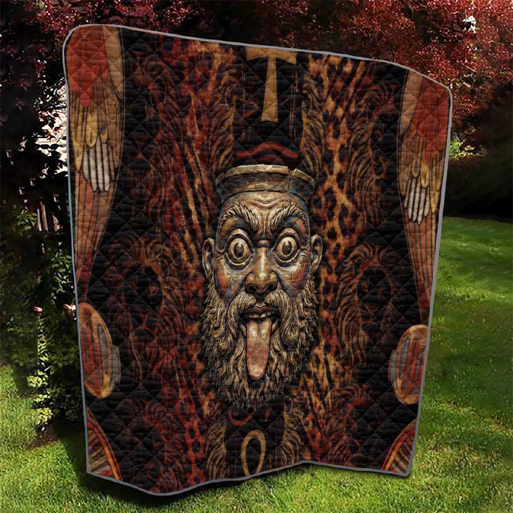 Bes Ancient Egyptian Quilt with Leopard Print Ankh and Eye of Horus Egyptian Deity Tribute - Wonder Print Shop