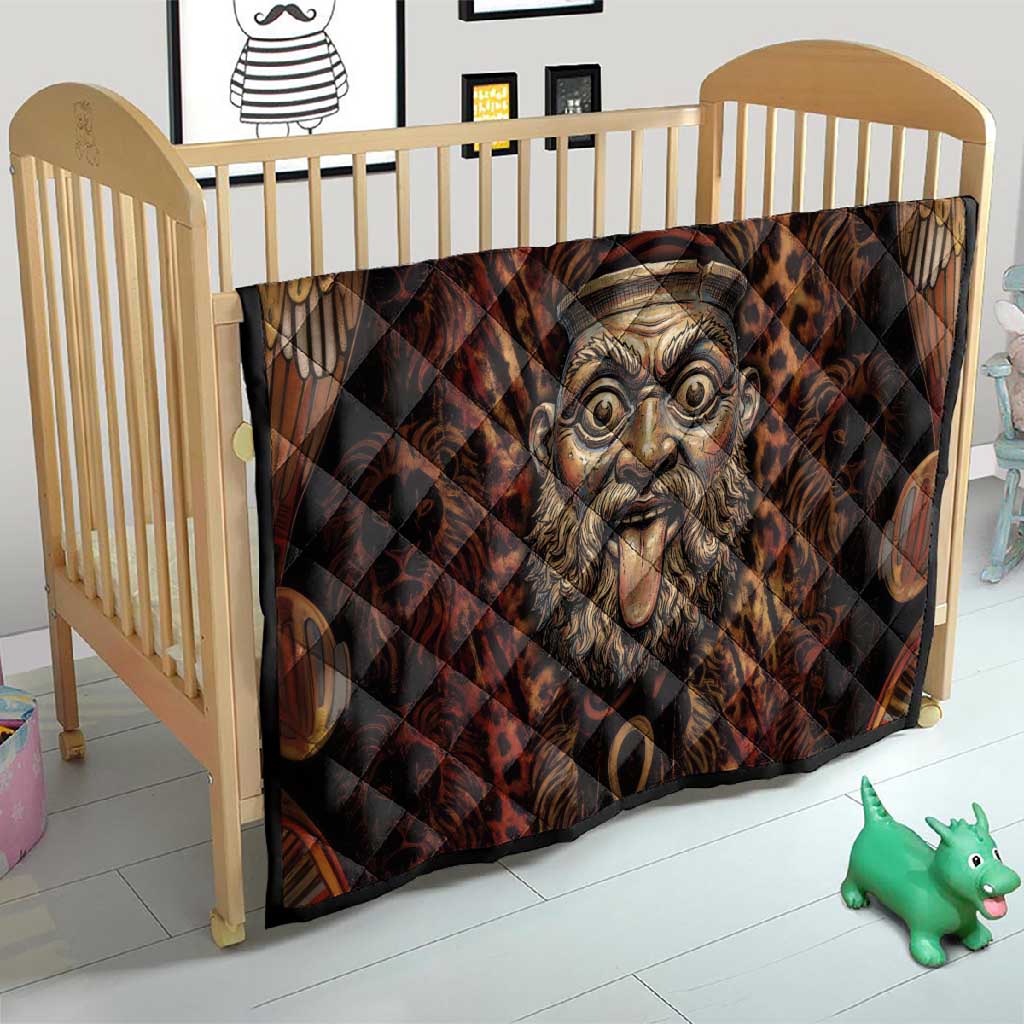 Bes Ancient Egyptian Quilt with Leopard Print Ankh and Eye of Horus Egyptian Deity Tribute - Wonder Print Shop