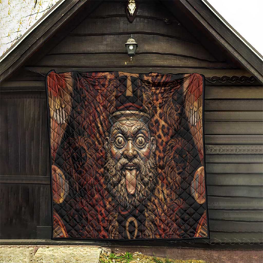 Bes Ancient Egyptian Quilt with Leopard Print Ankh and Eye of Horus Egyptian Deity Tribute - Wonder Print Shop