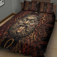 Bes Ancient Egyptian Quilt Bed Set with Leopard Print Ankh and Eye of Horus Egyptian Deity Tribute - Wonder Print Shop