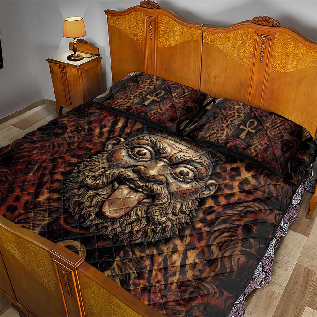 Bes Ancient Egyptian Quilt Bed Set with Leopard Print Ankh and Eye of Horus Egyptian Deity Tribute - Wonder Print Shop