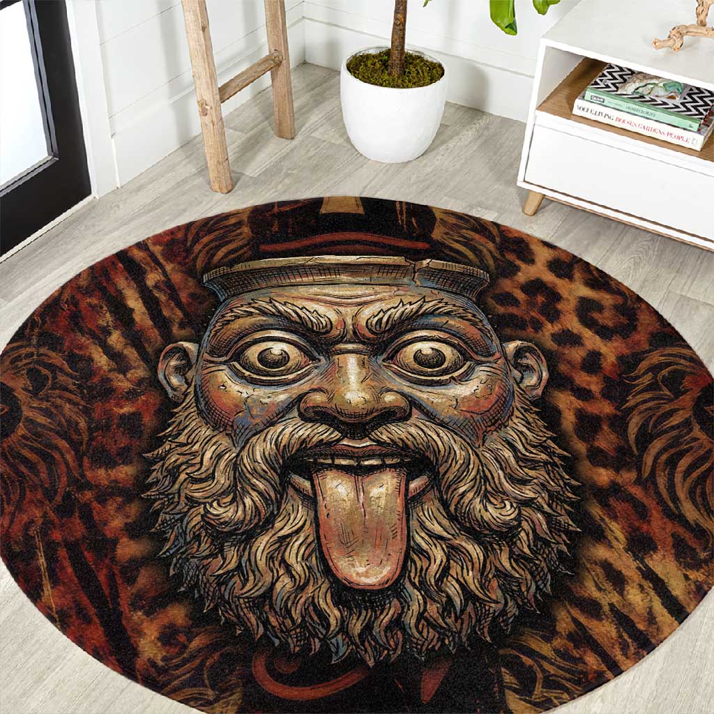 Bes Ancient Egyptian Round Carpet with Leopard Print Ankh and Eye of Horus Egyptian Deity Tribute - Wonder Print Shop