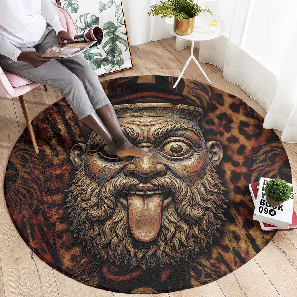 Bes Ancient Egyptian Round Carpet with Leopard Print Ankh and Eye of Horus Egyptian Deity Tribute - Wonder Print Shop