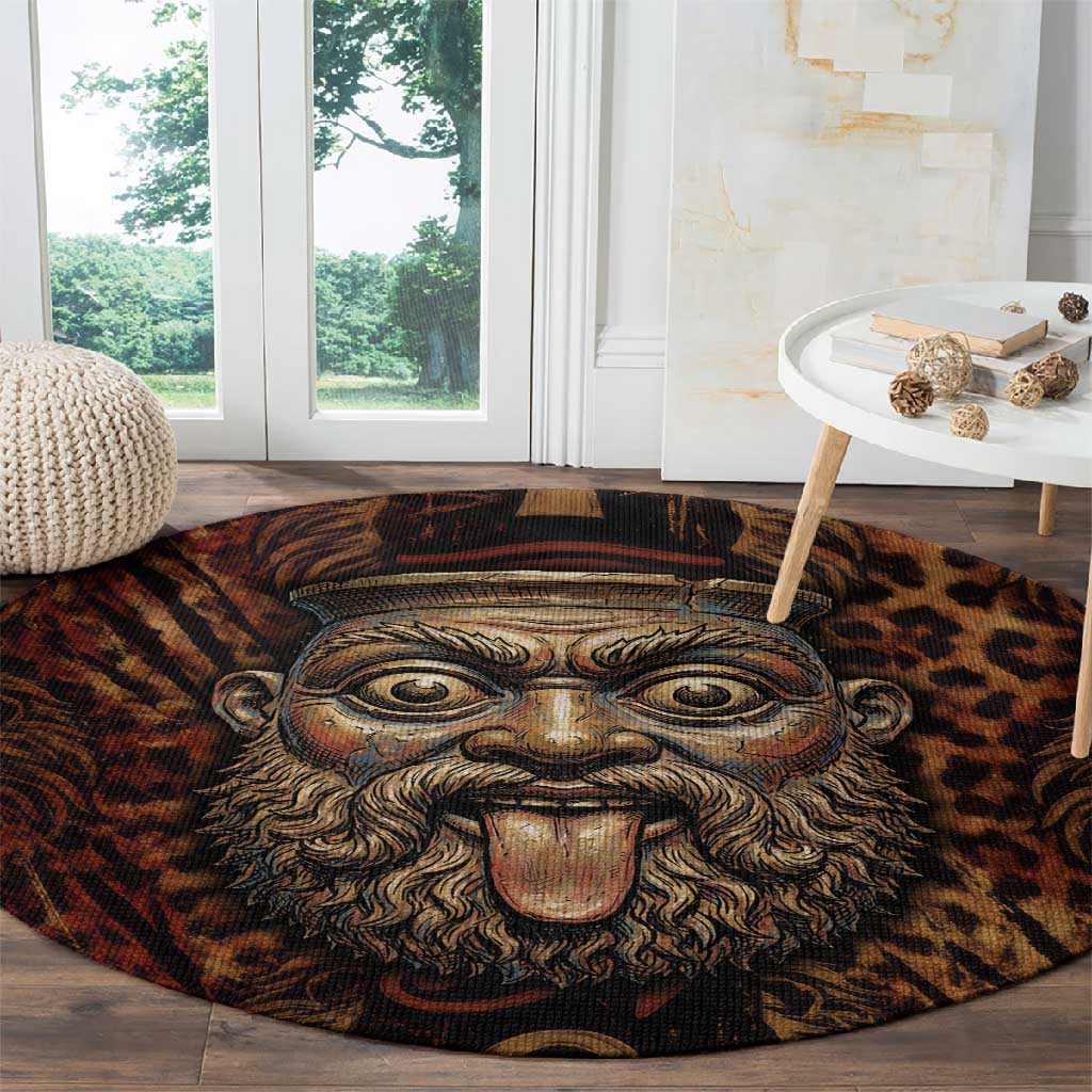Bes Ancient Egyptian Round Carpet with Leopard Print Ankh and Eye of Horus Egyptian Deity Tribute - Wonder Print Shop
