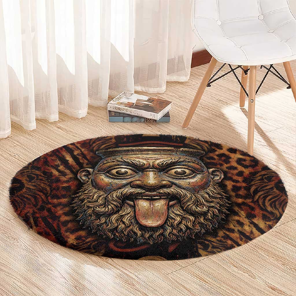 Bes Ancient Egyptian Round Carpet with Leopard Print Ankh and Eye of Horus Egyptian Deity Tribute - Wonder Print Shop