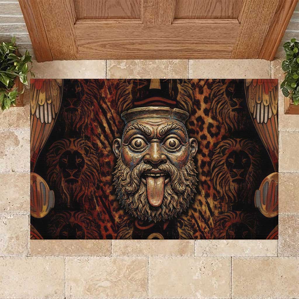 Bes Ancient Egyptian Rubber Doormat with Leopard Print Ankh and Eye of Horus Egyptian Deity Tribute - Wonder Print Shop
