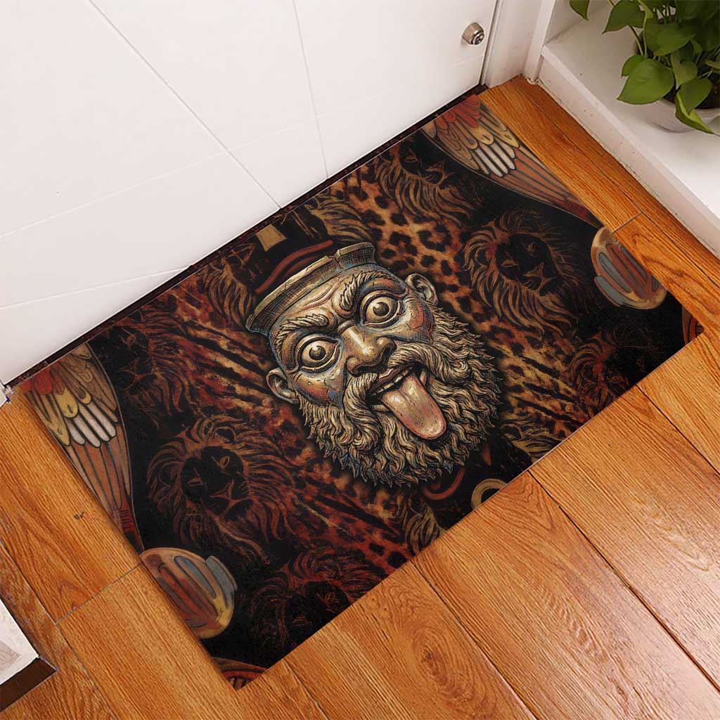 Bes Ancient Egyptian Rubber Doormat with Leopard Print Ankh and Eye of Horus Egyptian Deity Tribute - Wonder Print Shop