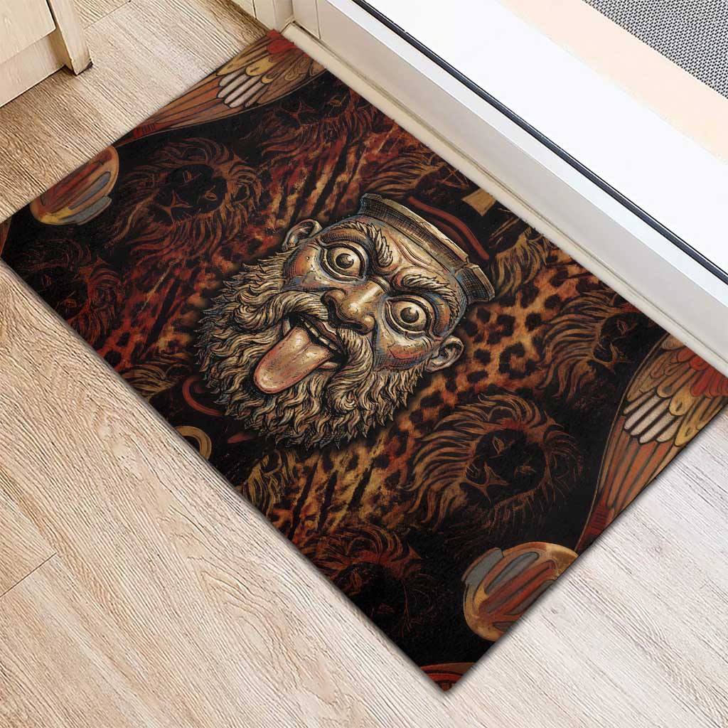 Bes Ancient Egyptian Rubber Doormat with Leopard Print Ankh and Eye of Horus Egyptian Deity Tribute - Wonder Print Shop