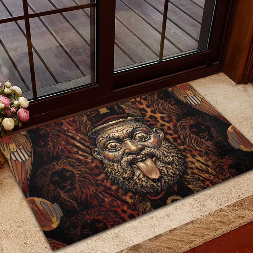 Bes Ancient Egyptian Rubber Doormat with Leopard Print Ankh and Eye of Horus Egyptian Deity Tribute - Wonder Print Shop