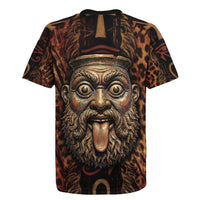 Bes Ancient Egyptian Rugby Jersey with Leopard Print Ankh and Eye of Horus Egyptian Deity Tribute - Wonder Print Shop