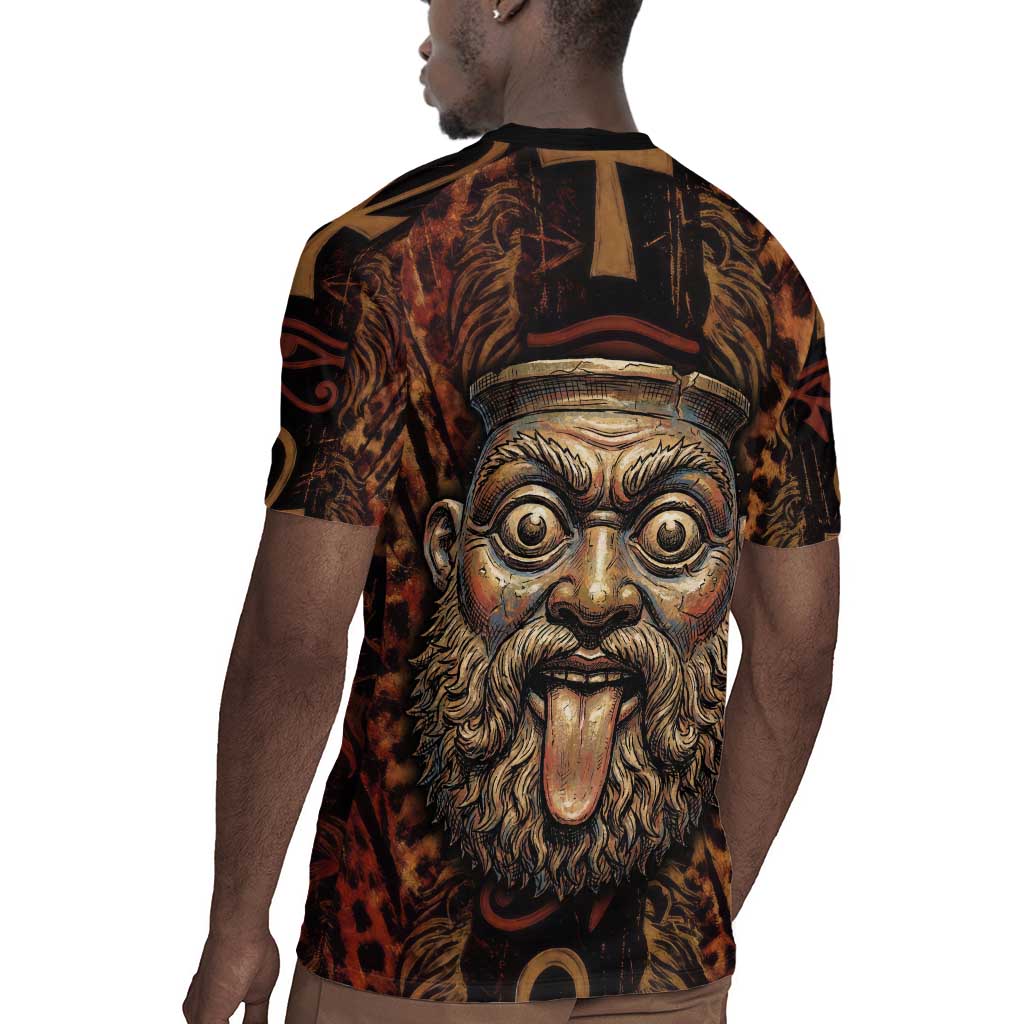 Bes Ancient Egyptian Rugby Jersey with Leopard Print Ankh and Eye of Horus Egyptian Deity Tribute - Wonder Print Shop