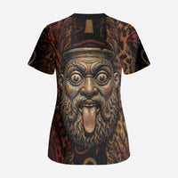 Bes Ancient Egyptian Scrub Top with Leopard Print Ankh and Eye of Horus Egyptian Deity Tribute - Wonder Print Shop
