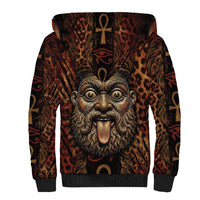 Bes Ancient Egyptian Sherpa Hoodie with Leopard Print Ankh and Eye of Horus Egyptian Deity Tribute - Wonder Print Shop
