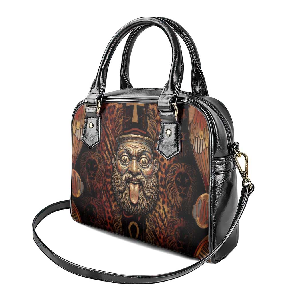 Bes Ancient Egyptian Shoulder Handbag with Leopard Print Ankh and Eye of Horus Egyptian Deity Tribute - Wonder Print Shop