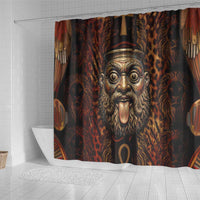 Bes Ancient Egyptian Shower Curtain with Leopard Print Ankh and Eye of Horus Egyptian Deity Tribute - Wonder Print Shop