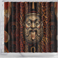 Bes Ancient Egyptian Shower Curtain with Leopard Print Ankh and Eye of Horus Egyptian Deity Tribute - Wonder Print Shop