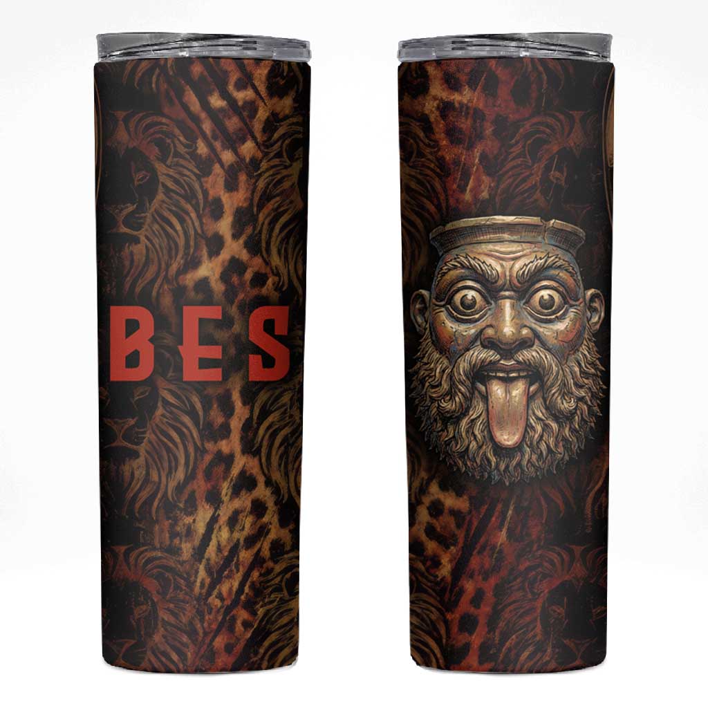 Bes Ancient Egyptian Skinny Tumbler with Leopard Print Ankh and Eye of Horus Egyptian Deity Tribute - Wonder Print Shop