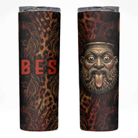 Bes Ancient Egyptian Skinny Tumbler with Leopard Print Ankh and Eye of Horus Egyptian Deity Tribute - Wonder Print Shop