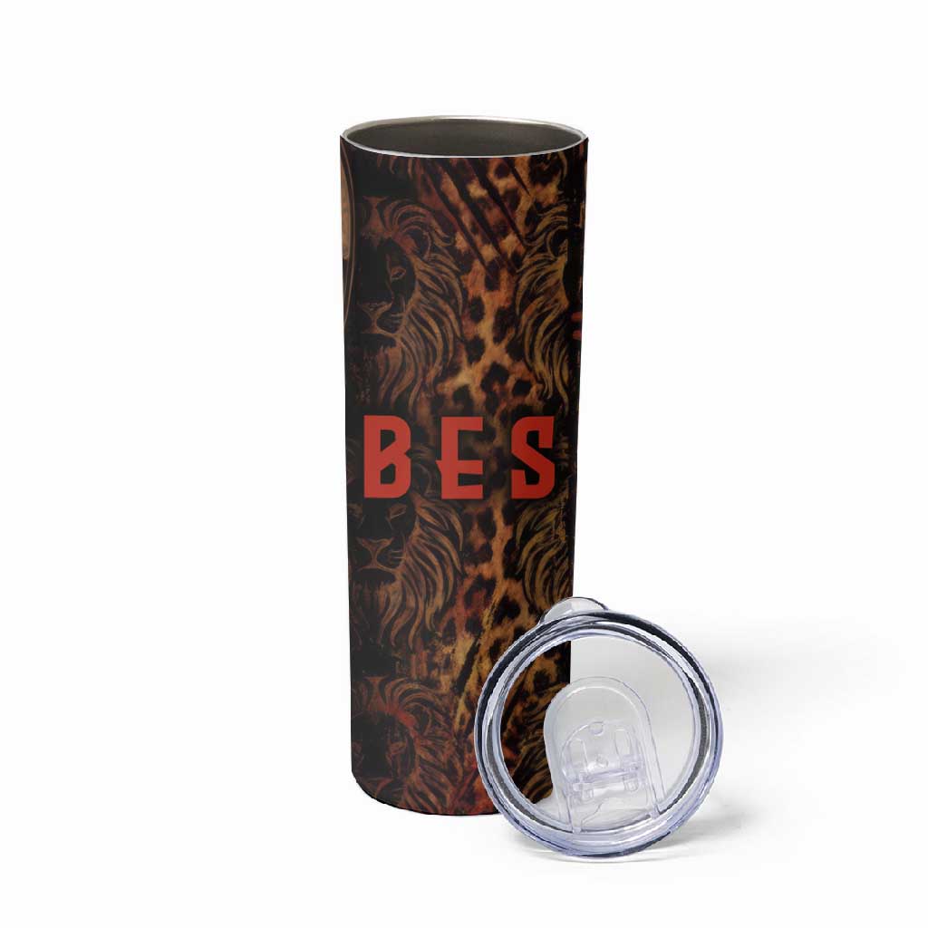 Bes Ancient Egyptian Skinny Tumbler with Leopard Print Ankh and Eye of Horus Egyptian Deity Tribute - Wonder Print Shop