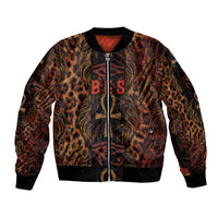 Bes Ancient Egyptian Sleeve Zip Bomber Jacket with Leopard Print Ankh and Eye of Horus Egyptian Deity Tribute - Wonder Print Shop