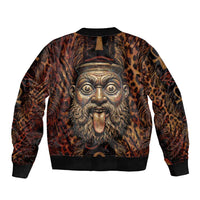 Bes Ancient Egyptian Sleeve Zip Bomber Jacket with Leopard Print Ankh and Eye of Horus Egyptian Deity Tribute - Wonder Print Shop