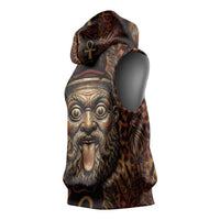 Bes Ancient Egyptian Sleeveless Hoodie with Leopard Print Ankh and Eye of Horus Egyptian Deity Tribute - Wonder Print Shop