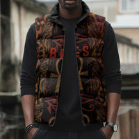Bes Ancient Egyptian Sleeveless Puffer Jacket with Leopard Print Ankh and Eye of Horus Egyptian Deity Tribute - Wonder Print Shop