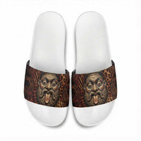 Bes Ancient Egyptian Slide Sandals with Leopard Print Ankh and Eye of Horus Egyptian Deity Tribute - Wonder Print Shop