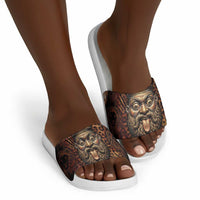 Bes Ancient Egyptian Slide Sandals with Leopard Print Ankh and Eye of Horus Egyptian Deity Tribute - Wonder Print Shop
