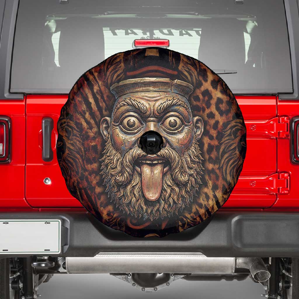 Bes Ancient Egyptian Spare Tire Cover with Leopard Print Ankh and Eye of Horus Egyptian Deity Tribute - Wonder Print Shop