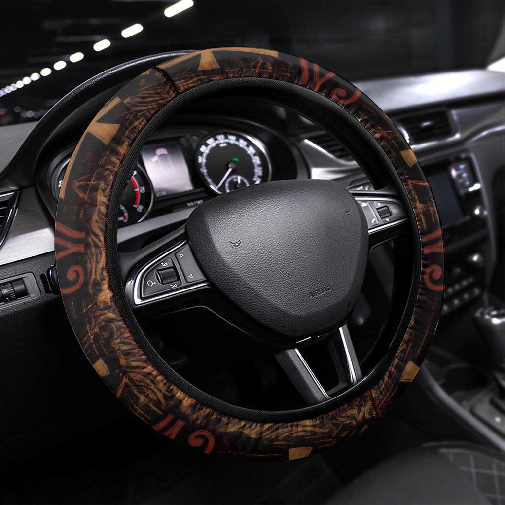 Bes Ancient Egyptian Steering Wheel Cover with Leopard Print Ankh and Eye of Horus Egyptian Deity Tribute - Wonder Print Shop