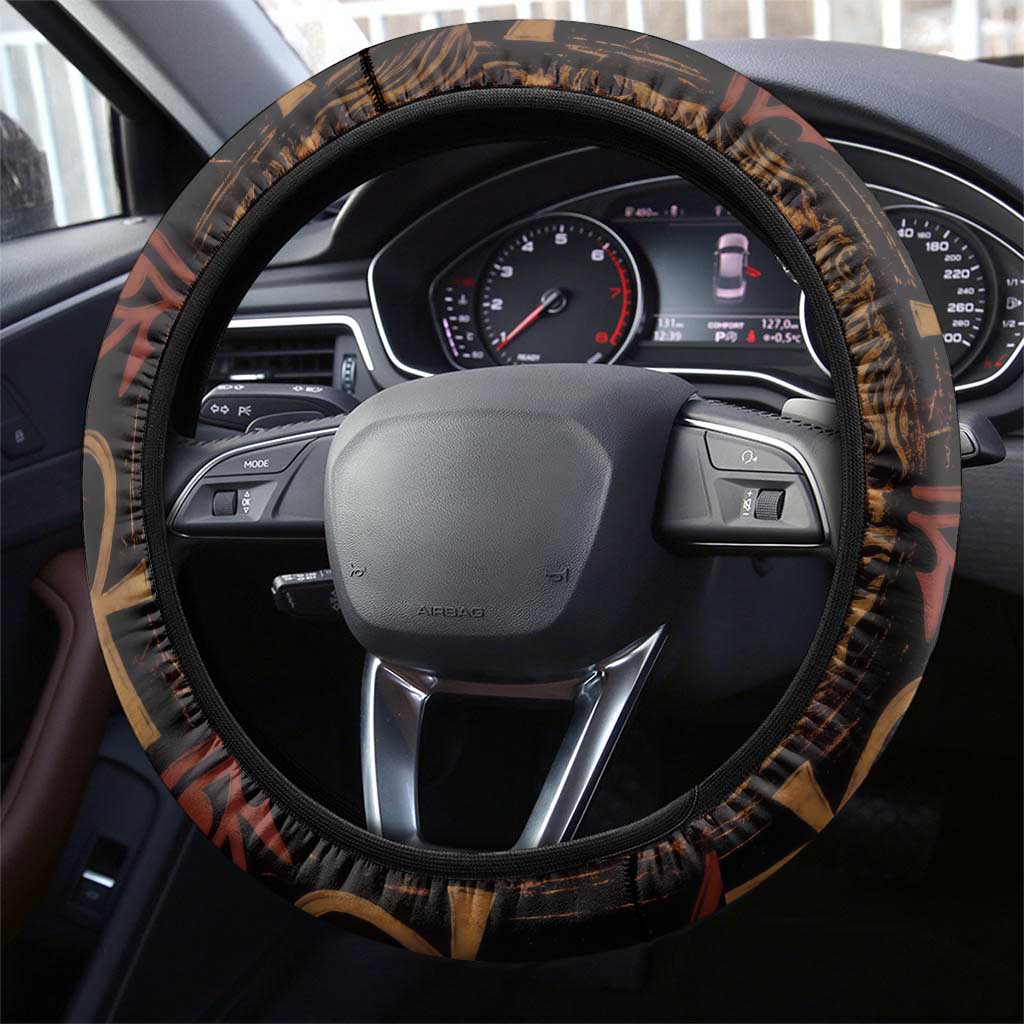 Bes Ancient Egyptian Steering Wheel Cover with Leopard Print Ankh and Eye of Horus Egyptian Deity Tribute - Wonder Print Shop