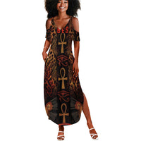 Bes Ancient Egyptian Summer Maxi Dress with Leopard Print Ankh and Eye of Horus Egyptian Deity Tribute - Wonder Print Shop