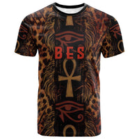 Bes Ancient Egyptian T shirt with Leopard Print Ankh and Eye of Horus Egyptian Deity Tribute - Wonder Print Shop