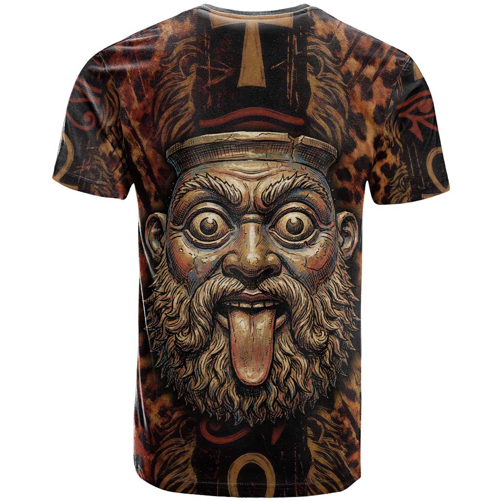 Bes Ancient Egyptian T shirt with Leopard Print Ankh and Eye of Horus Egyptian Deity Tribute - Wonder Print Shop