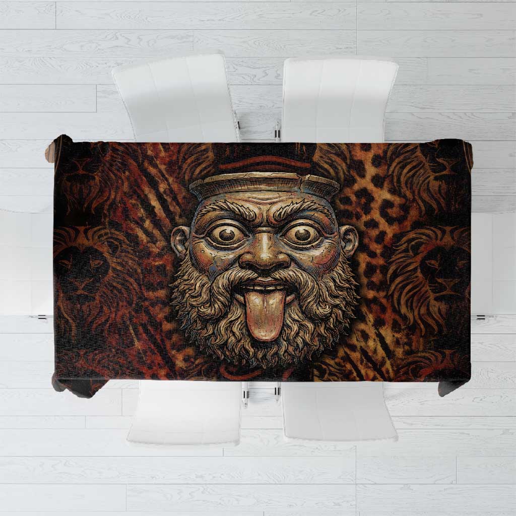 Bes Ancient Egyptian Tablecloth with Leopard Print Ankh and Eye of Horus Egyptian Deity Tribute - Wonder Print Shop