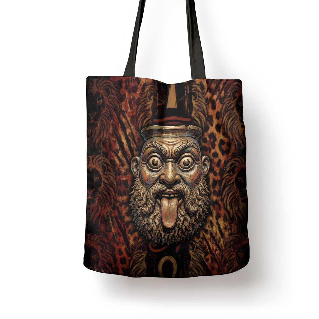 Bes Ancient Egyptian Tote Bag with Leopard Print Ankh and Eye of Horus Egyptian Deity Tribute - Wonder Print Shop
